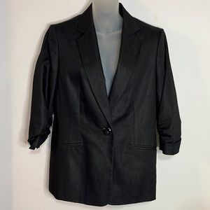 Evan Picone Blazer Women's Size 12 Black Notched Collar Ruched Sleeve Jacket
